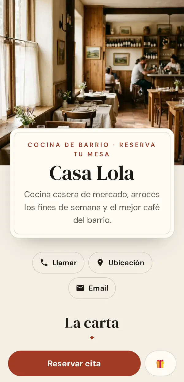 App de ejemplo con la plantilla Restaurante y cafetería