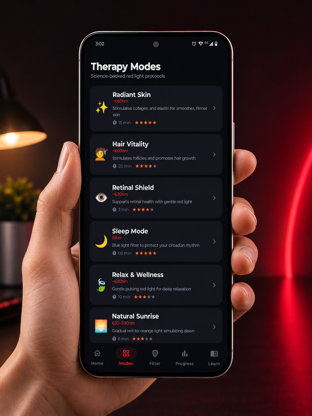Lumira therapy modes screen