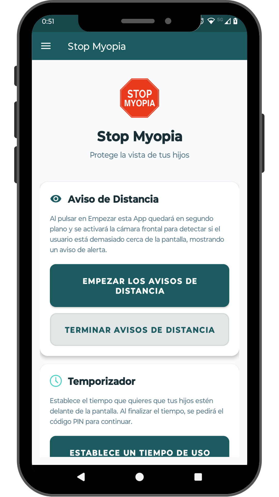Pantalla principal Stop Myopia